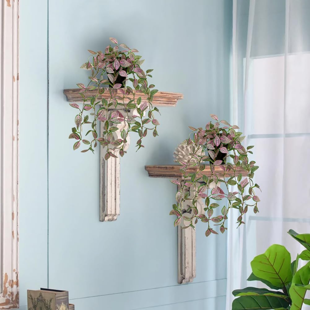 2 Pack Fake Hanging Plants for Shelf in Back Pot, Small Artificial Hanging Ivy Vine Plants Indoor Fake Potted Greenery Plant for Room Bathroom Kitchen Wall End Table Mimi Faux Nerve Plant Set Decor
