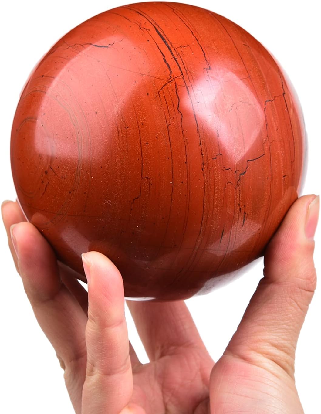 JIC Gem Red Healing Crystal Ball with Decoation Stand Red Jasper Gemstone Sphere Ball for Fengshui 、Meditation Energy Reiki Ball (100-110mm), 4-4.5inch