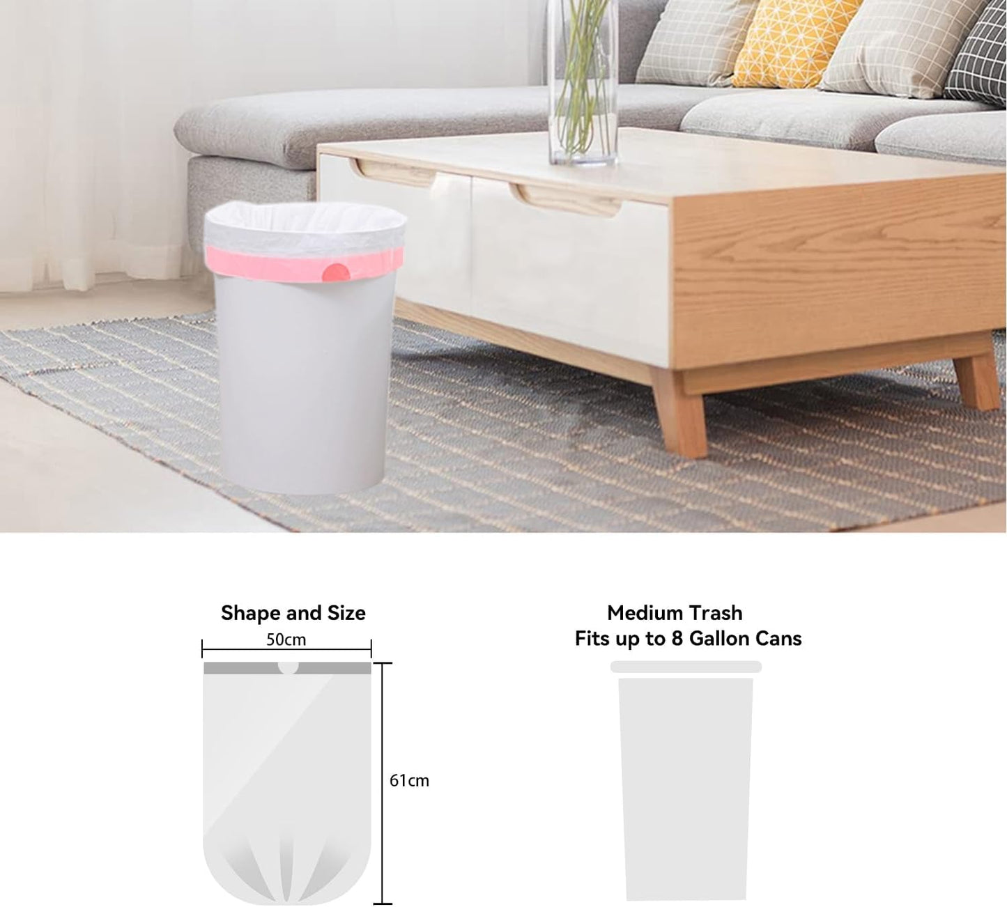 5 Gallon Trash Bags Drawstring, Pack of 42, Small Garbage Bags, 50x61cm, 8g/pcs, Unscented, White