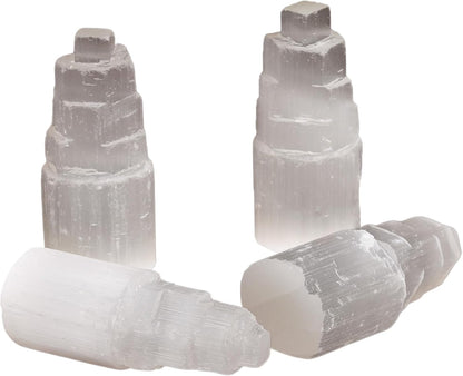JIC Gem 4Pcs Selenite Tower Skyscraper Healing Crystal Stone Reiki Meditation Positive Energy 4 Inch