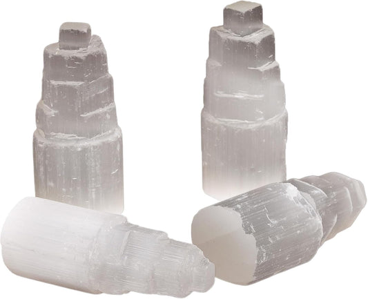 JIC Gem 4Pcs Selenite Tower Skyscraper Healing Crystal Stone Reiki Meditation Positive Energy 4 Inch