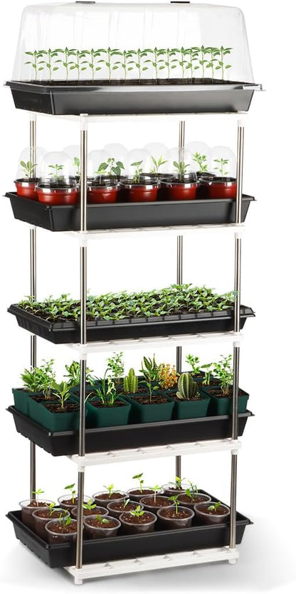 5 Layer Sprouting Tray Storage Shelf, Plant Shelf Nursery Pot Seeding Tray Container Shelves Indoor/Outdoor Plant Rack Holder (White)