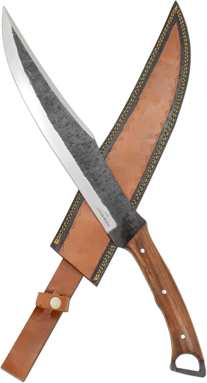 Fixed-Blade Full Tang 1075 High-Carbon-Steel Blade Hunting-Machete for Cutting Splitting (Brown-1)