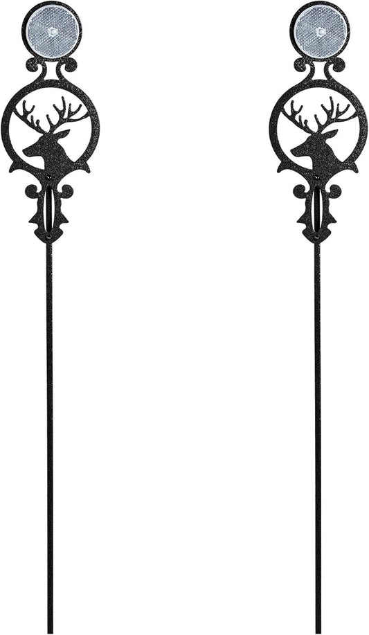 Touch of Class Pathways Reflective Driveway Marker Stake Set of Two for Outdoor Use | Buck Deer Design with Antlers | Personalized Tall Reflector Set of 2 | Black Durable Finish
