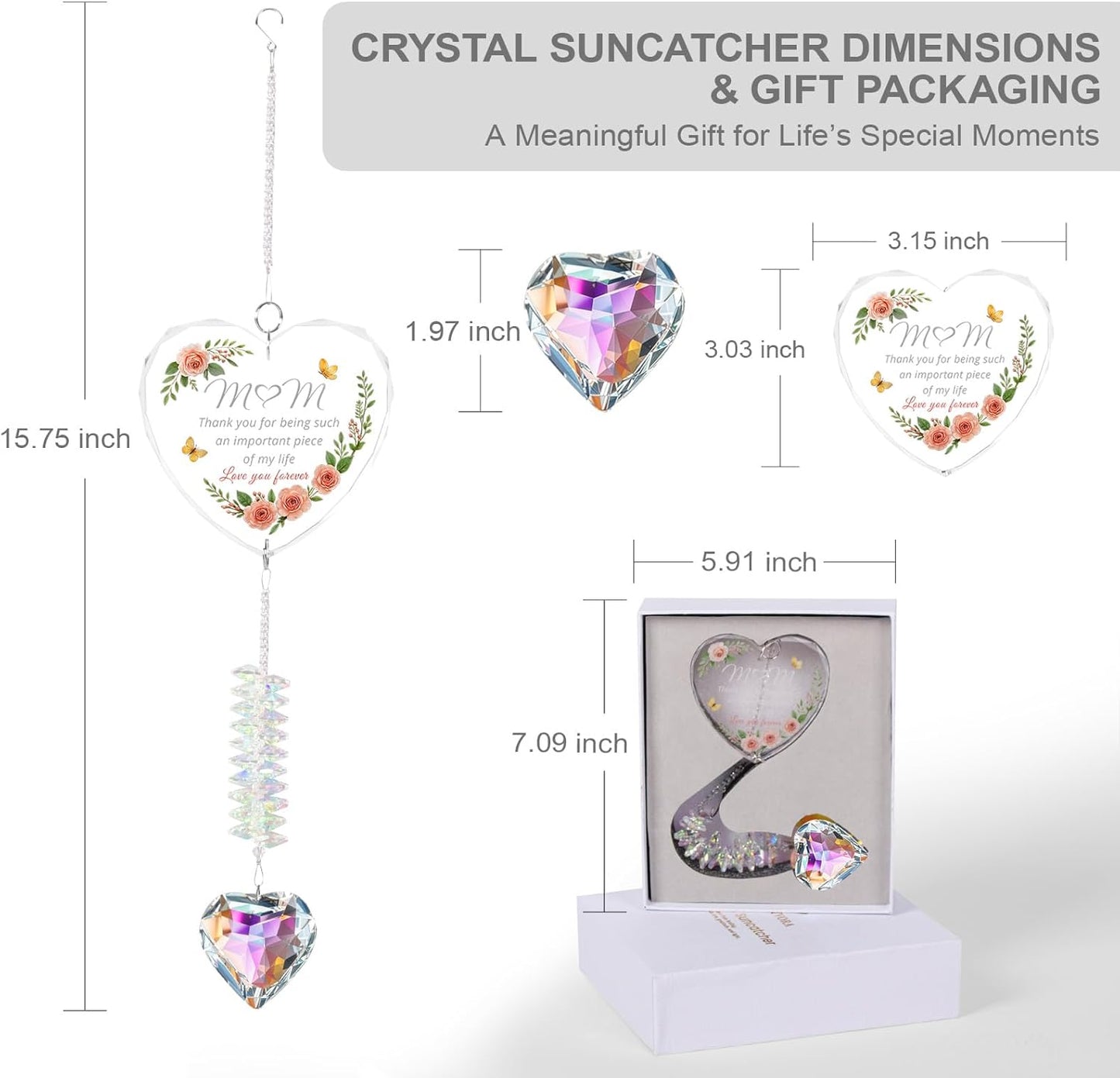 Crystal Suncatcher Gift for Mom, from Daughter or Son, Sentimental Window Hanging Ornament, Birthday Gifts for Women