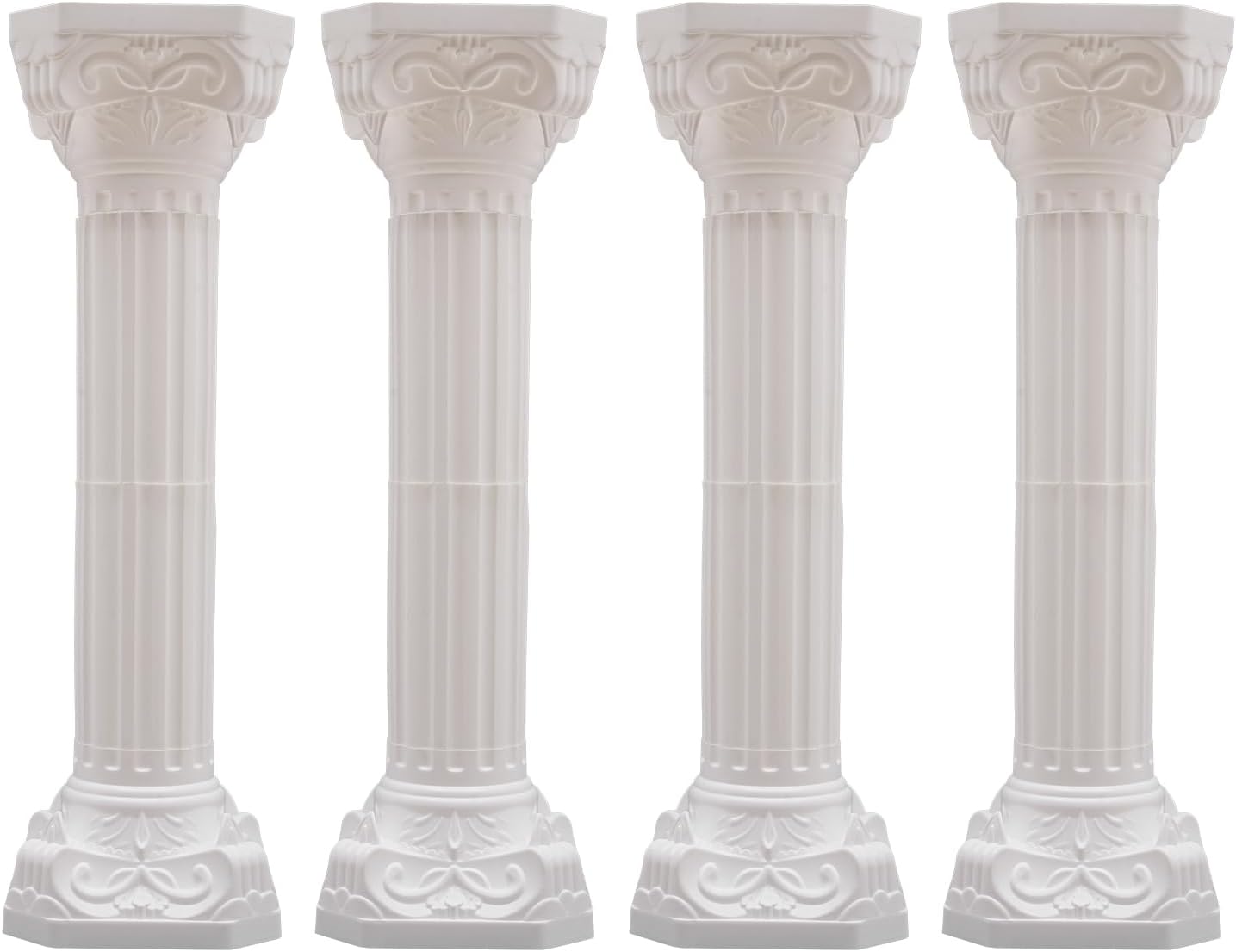 Roman Columns Wedding Column Stand Roman Pillar Plant Stand Plastic Greek Column Statue Pedestal Flower Pot Holder Decor Wedding Event Party Elegant Decorative Column (White, 4Pcs, 10.63x34.65 Inch)