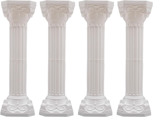 Roman Columns Wedding Column Stand Roman Pillar Plant Stand Plastic Greek Column Statue Pedestal Flower Pot Holder Decor Wedding Event Party Elegant Decorative Column (White, 4Pcs, 10.63x34.65 Inch)