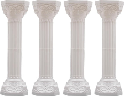Roman Column Pedestal, Plastic White Columns for Weddings Indoor/Outdoor Roman Pillar Stand for Table Sculptures, Vase, Garden Decor (4PCS, 10.6 x 34.6 Inch Round)