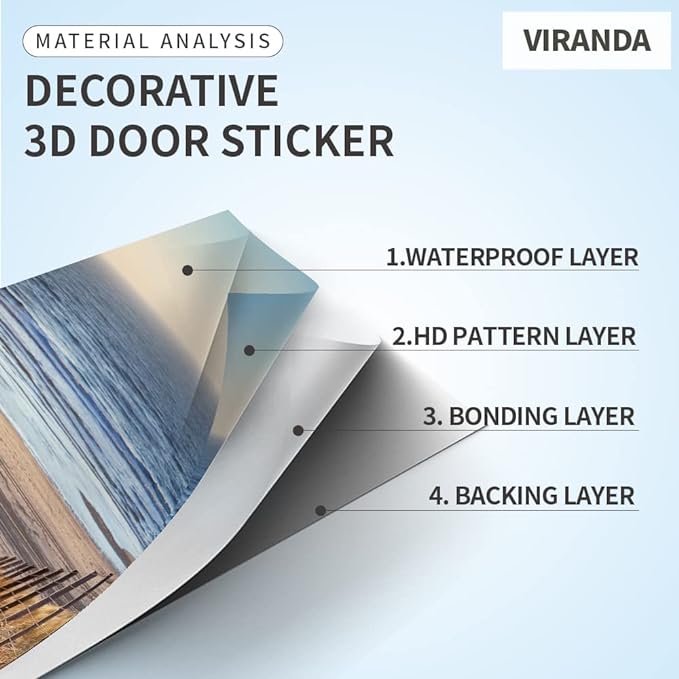 3D Bamboo Door Stickers - Peel & Stick - Waterproof & Washable - Matt Finish - Modern Style - Green - Bamboo Floral - 37.4" x 82.7"