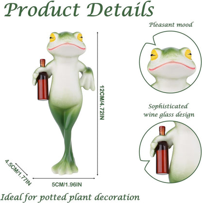 LAIDANLA Miniature Frog Figurines Funny Frog Garden Decor Outdoor Statue Plant Decorations for Garden Lawn Yard Ornament (Holding Wine Bottle)