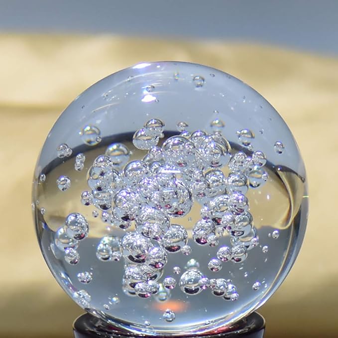 Crystal Ball Glass Globe Decor - Crystal Sphere with Stand & Gift Box, Clear Decorative Crystal Globe, 3D Crystal Ball for Home Decor Photography, Gazing Divination Fengshui Meditation, 4 inch/100mm