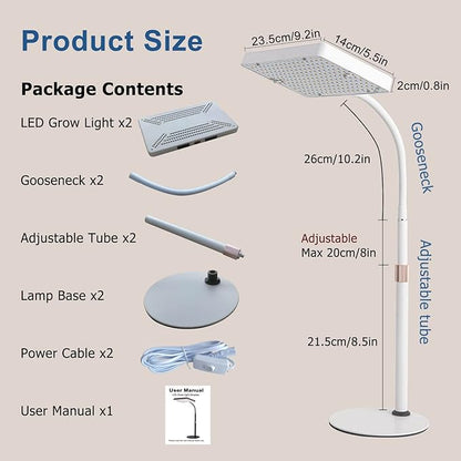 2Pack Desk Grow Light LED Full Spectrum UV IR, Veg Seed Starting Seedlings Bonsai Houseplant Plant Light, Table Top Grow Lights for Indoor Plants, 16"-24" Height Adjustable
