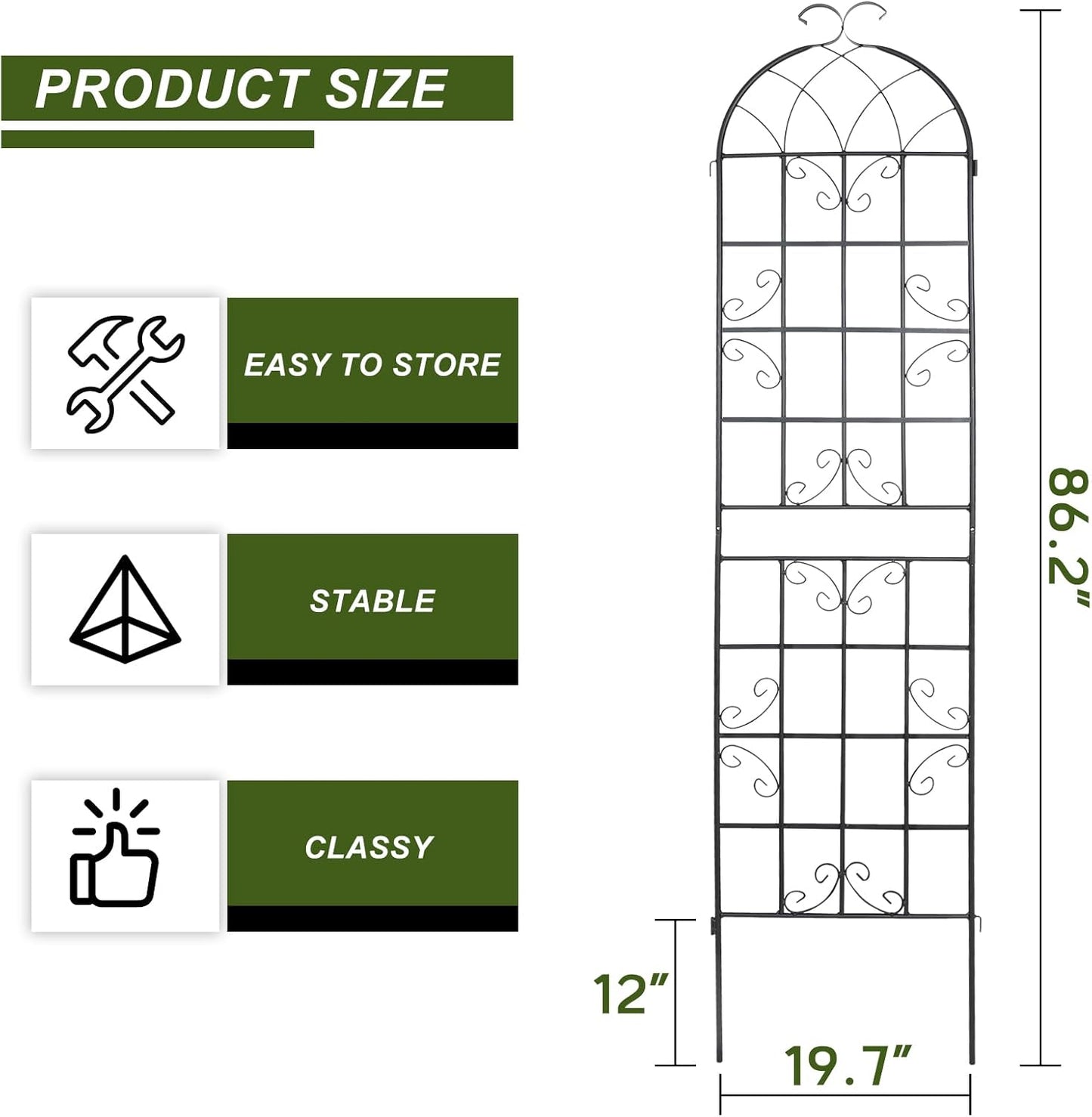 4 Pack Metal Garden Trellis 86.2x19.7inch for Climbing Plants,Rustproof Sturdy Black Steel Trellis Plants Support Outdoor for Outdoor Roses Vine Cucumbers Vegetables Flower Support
