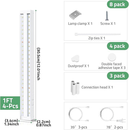 FOXGARDEN Grow Lights for Indoor Plants, 1FT 32w (4×8W) Full Spectrum LED Plant Growing Lamp, Grow Light Strip, Plug and Play, Separate Switch, 4-Pack