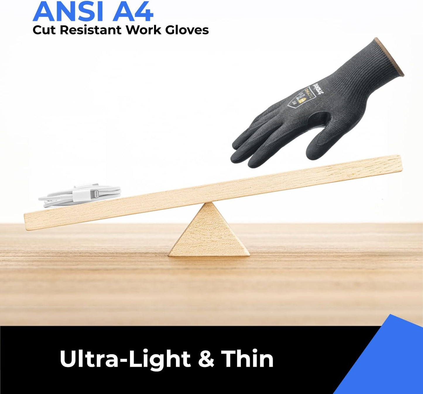 toolant ANSI A4 Cut Resistant Work Gloves without Steel and Fiberglass, Ultra Light & Thin, for Fishing, WoodCarving