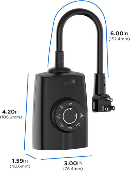 G-Homa Outdoor Timer, Dusk to Dawn Timer, Outdoor Light Timers Waterproof, 2 Grounded Outlets Timers for Christmas Lights, 15A 1/2HP, CSA Listed, Light Sensor Timer 2Pack, Black, OT1004D