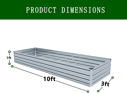10×3×1FT(2PCS) Galvanized Raised Garden Bed Kit, Metal Planter Boxes，Large Outdoor Planters Garden for Planting Vegetables,Flowers,Herbs -Silver