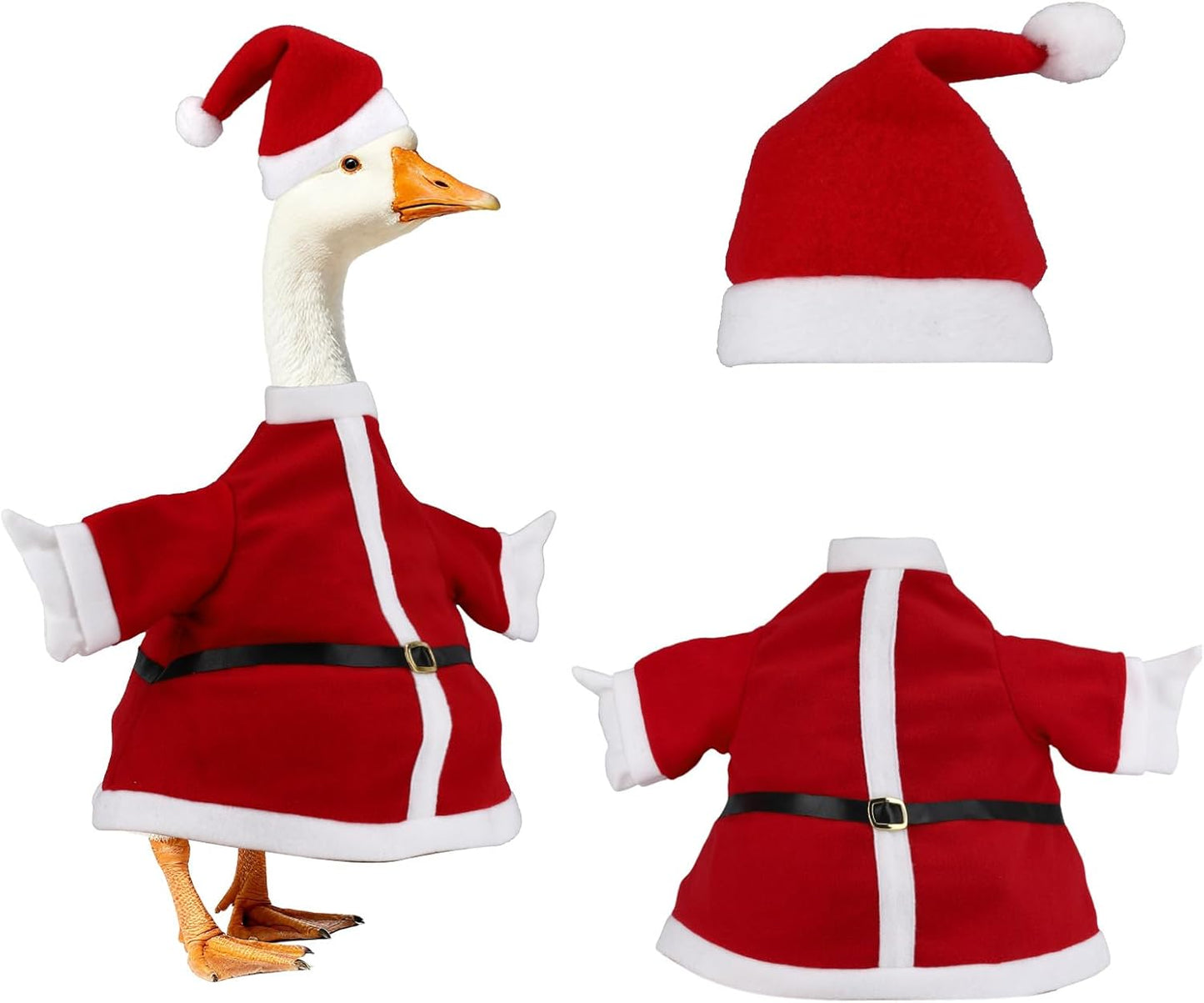 Porch Goose Outfits Christmas, Funny Silly Porch Goose Statue Accessories with Clothes Hat, Yard Lawn Goose Christmas Outfits Clothes for 23" Concrete Porch Geese Xmas Decorations (Red)