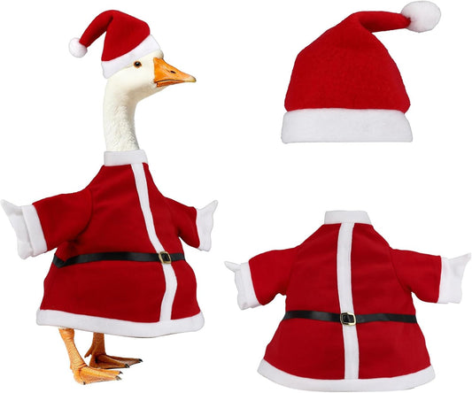 Porch Goose Outfits Christmas, Funny Silly Porch Goose Statue Accessories with Clothes Hat, Yard Lawn Goose Christmas Outfits Clothes for 23" Concrete Porch Geese Xmas Decorations (Red)