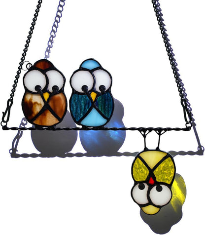 Owl Bird Gifts for Bird Lovers Stained Glass Suncatchers for Windows,Birds Decor Stained Glass Window Hangings,Owls Ornament Housewarming Gift Owls Gifts for Women Owl Lover