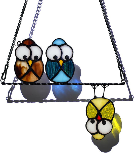 Owl Bird Gifts for Bird Lovers Stained Glass Suncatchers for Windows,Birds Decor Stained Glass