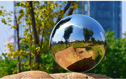 38 cm/15 inch Diameter Gazing Globe Mirror Ball,Silver Stainless Steel Polished Reflective Smooth Garden Sphere,Colorful and Shiny Addition to Any Garden or Home