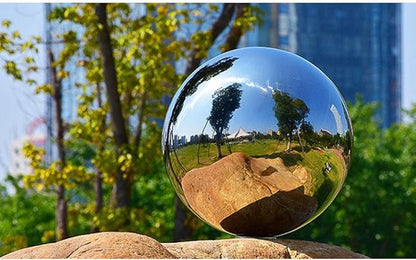 14 inch Diameter Gazing Ball,Silver Stainless Steel Polished Reflective Smooth Garden Sphere Globe Mirror,Colorful and Shiny Addition to Any Garden or Home
