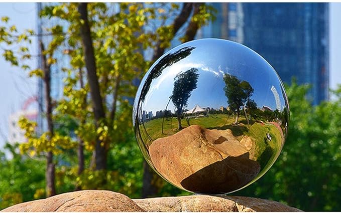 15 inch Diameter Gazing Ball,Silver Stainless Steel Polished Reflective Smooth Garden Sphere Globe Mirror,Colorful and Shiny Addition to Any Garden or Home