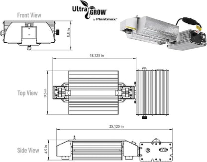 UltraGrow – Classic 1000W DE Double Ended HID Grow Light System with HID Bulb, Dimmable Ballast for Indoor Growing (Classic Open Reflector & HPS)
