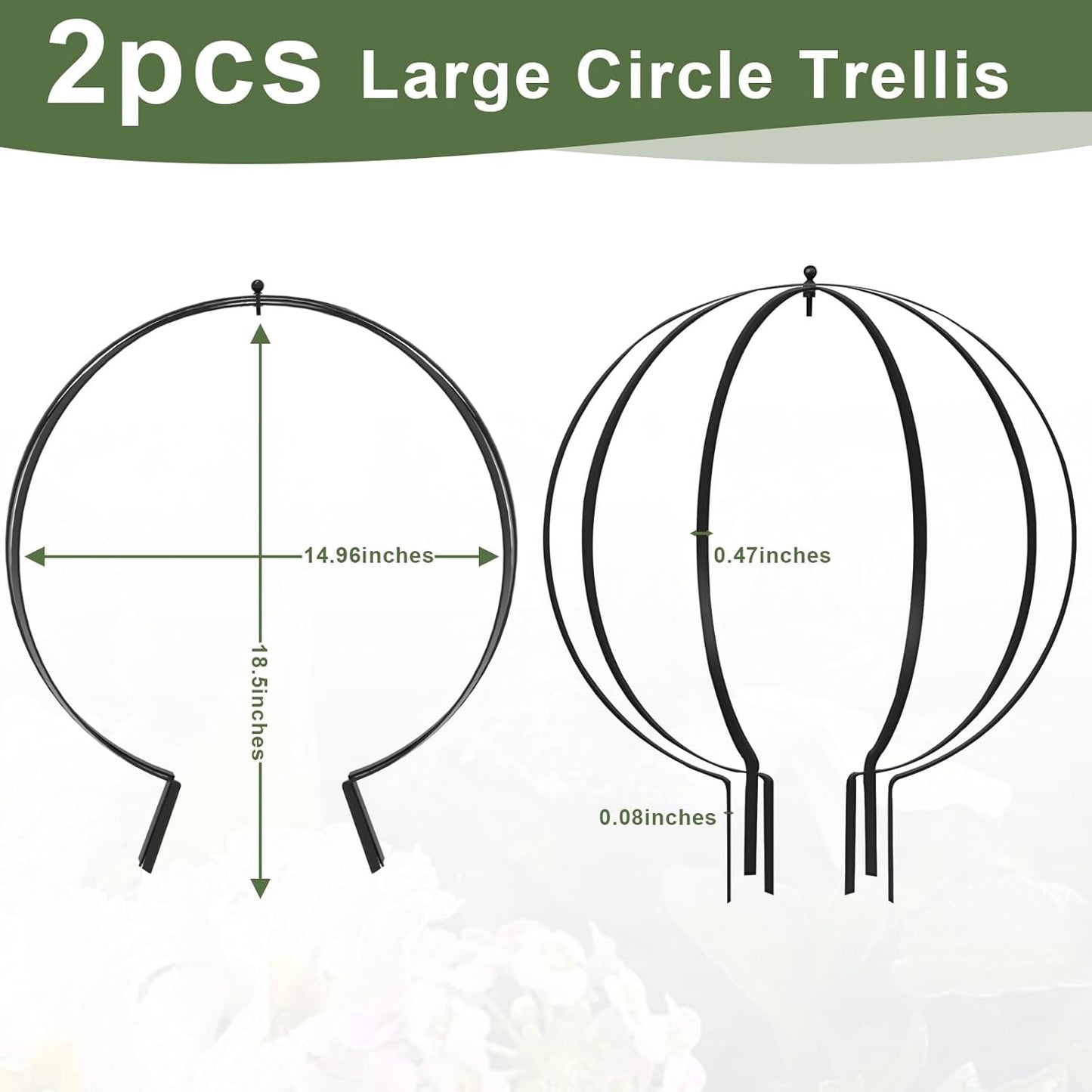 Metal Plant Circle Trellis, Garden Sculpture Globe Trellis for Climbing Plants Outdoor Potted Round Planter Trellis Black Décor Garden Ornament for Patio Doorway Home Urn Filler-18.5"x14.96", 2Pack