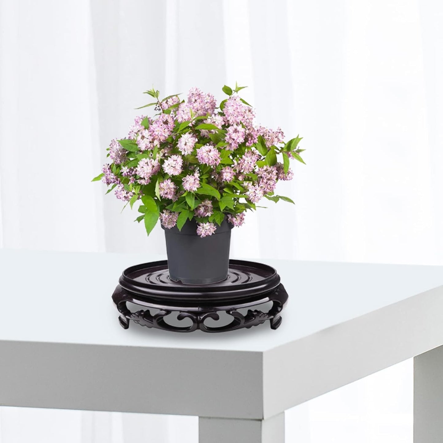 Hapivida Plant Stand, 6.1in Round Plant Riser Flower Pot Display Stand Plant Rack Holder Planter Tray Oriental Style Furniture Indoor Outdoor for Desktop Counter Room