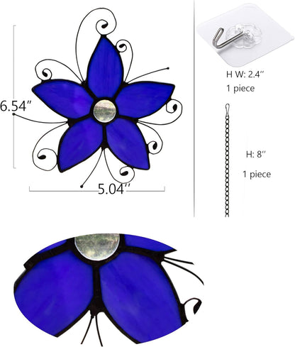 Forget-me-not Stained Glass Window Hangings, Forget Me Not Flower Suncatcher for Window,Stained Glass Flowers, Birthday Gifts for Women and Flower Lovers (Blue)