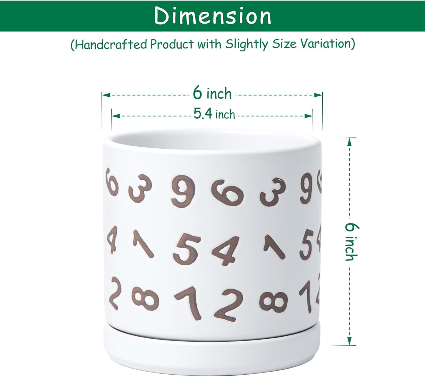 D'vine Dev Set of 2 Ceramic Planter Pots with Drainage Hole and Saucer, 6 Inch Plant Pots for Plants Indoor Houseplants, White, 99-Z-B-1-Y