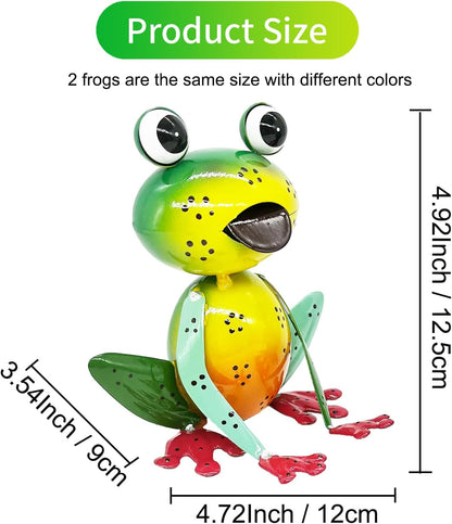 Metal Garden Decor Yard Art for Outside Set of 2 Cute Small Frogs Lawn Patio Ornaments Backyard Decorations Garden Gifts for Mom - (Yellow,Green)