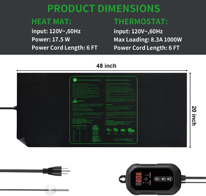48"x20" Seedling Heat Mat with Digital Thermostat Combo Set,ETL Certified and Durable Waterproof Warm Hydroponic Heat Mat for Germination,Indoor Gardening,Brewing and Greenhouses