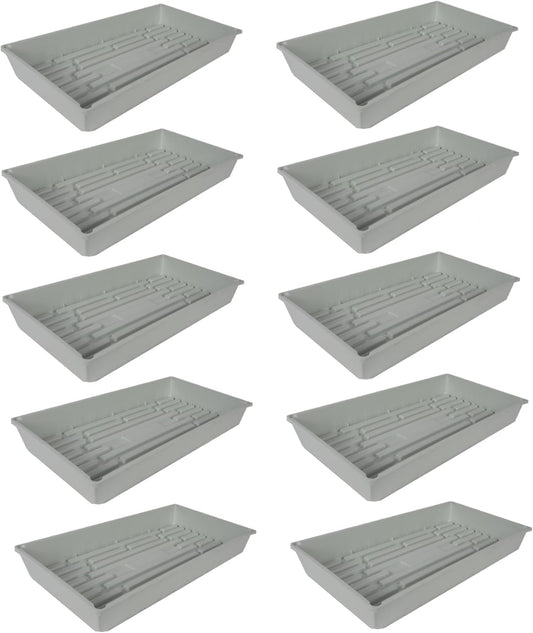 SUNPACK 10" x 20" Mega Plastic Seed Starting Tray, White, 2.5" (Pack of 10) - No Drainage Holes, Ideal for Greenhouses or Indoor Gardening - Made of Thick, Strong Plastic