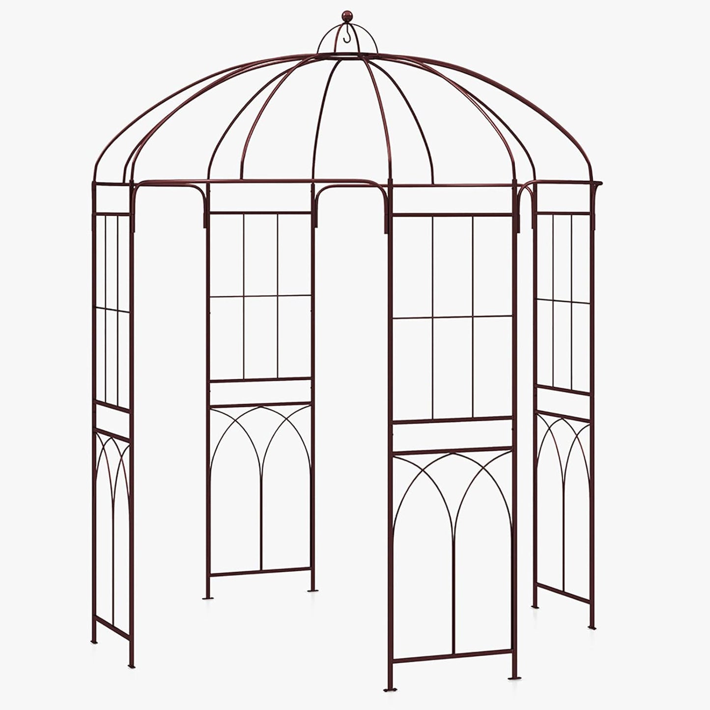 Giantex Birdcage Shape Garden Arbor, 8.4ft High x 7ft Wide, Metal Gazebo Arch Pergola Pavilion for Climbing Plants Party Wedding Ceremony Decor Outdoor, 16 Ground Stakes, Easy Assembly (Bronze)