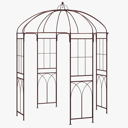 Giantex Birdcage Shape Garden Arbor, 8.4ft High x 7ft Wide, Metal Gazebo Arch Pergola Pavilion for Climbing Plants Party Wedding Ceremony Decor Outdoor, 16 Ground Stakes, Easy Assembly (Bronze)