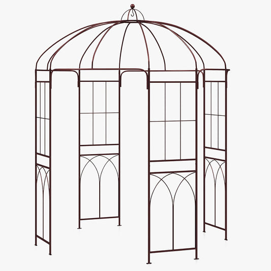 Giantex Birdcage Shape Garden Arbor, 8.4ft High x 7ft Wide, Metal Gazebo Arch Pergola Pavilion for Climbing Plants Party Wedding Ceremony Decor Outdoor, 16 Ground Stakes, Easy Assembly (Bronze)