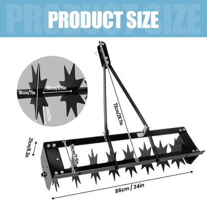 Tow Behind Lawn Aerator with 34-Inch Working Width, Manual Core Plug Aerator with Soil Penetrator Spikes, Durable Steel Construction for Lawn & Garden Aeration