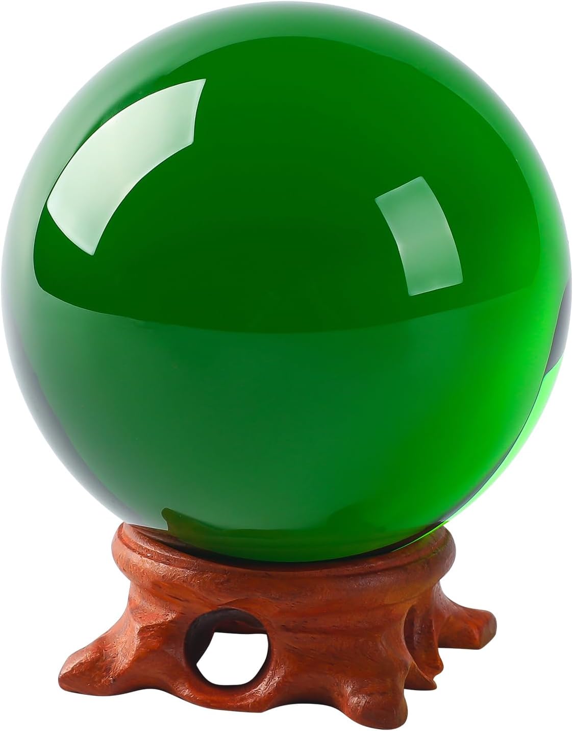 Green Crystal Ball 80mm/3.1 inch with Rose Wooden Stand and Gift Box for lensball Photography,Fortune Teller,Feng Shui, Witchcraft Decor,Scrying,Magic,Quartz Crystal Orb Prop Decorative Glass Sphere