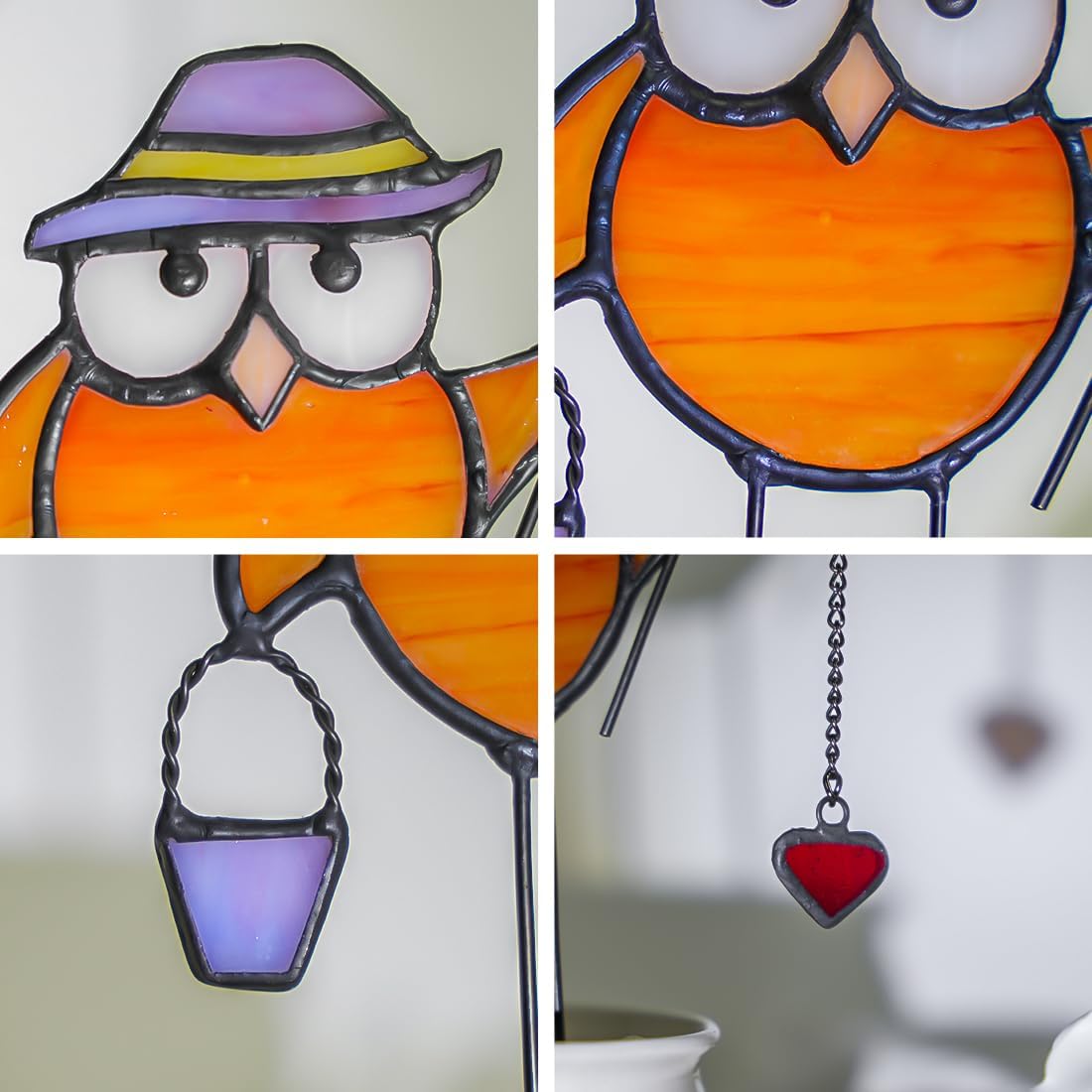 Owl Decor Stained Glass Suncatcher for Window Hanging,Owl Gifts for Men Women Stained Glass Bird Ornament for Home Decor Livingroom Bathroom Kitchen Party Decor