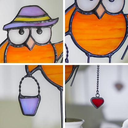 Owl Decor Stained Glass Suncatcher for Window Hanging,Owl Gifts for Men Women Stained Glass Bird Ornament for Home Decor Livingroom Bathroom Kitchen Party Decor
