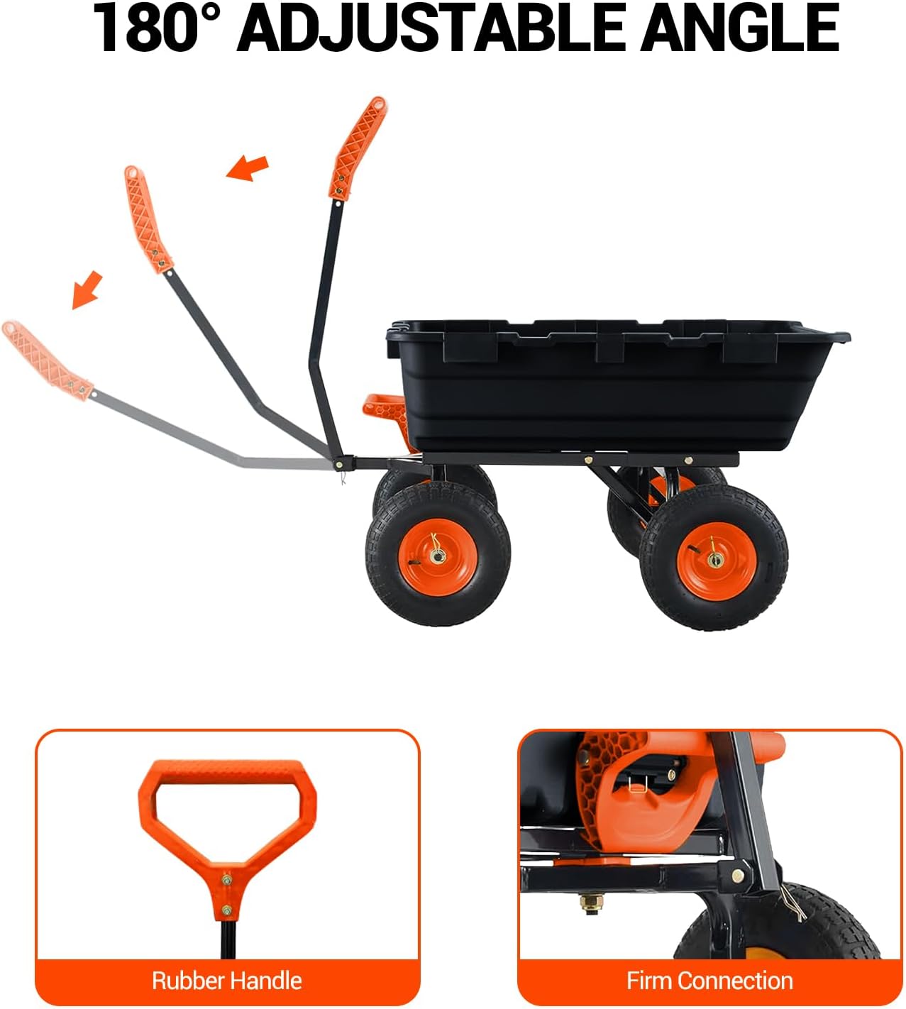 Garvee 800 LBS Poly Garden Dump Cart, Heavy-Duty Wheelbarrow with 10 in Tires, 180° Rotating Handle, Steel Frame and Quick Release System Garden Dump Cart for Soil Plants Gardening Tools Wood