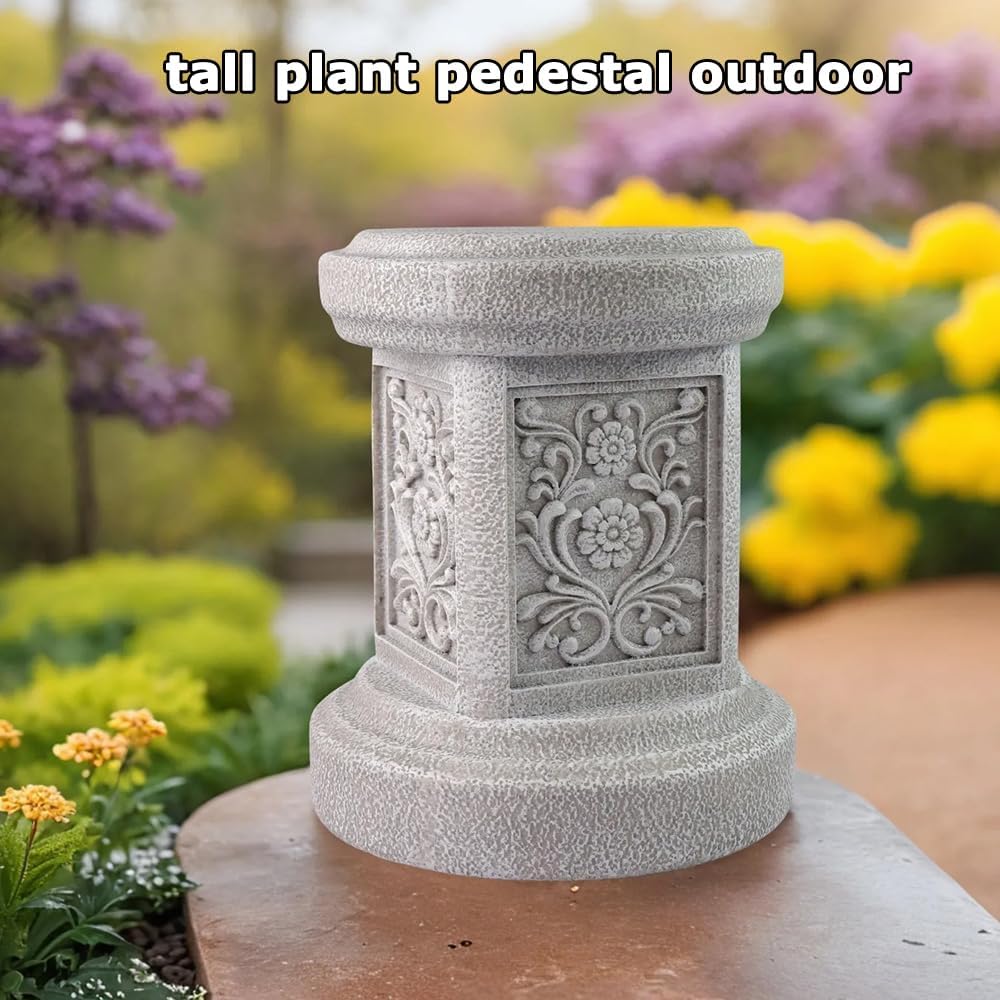 Classic Statuary Stand Outdoor Pedestal Sculpture Decor Plinth Base Riser, Garden or Home Resin Statuary Pedestal, 12.6" Tall, 7.1 Pounds, (Round)