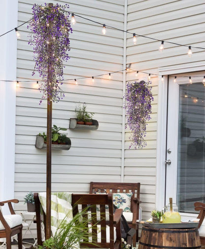 RECUTMS Artificial Hanging Plant 4 Pack Fake Fern with LED Lights Ivy Vines 2.5ft Faux Hanging Greenery Vine for Home Garden Wall Office Wedding Party Decoration (Purple)