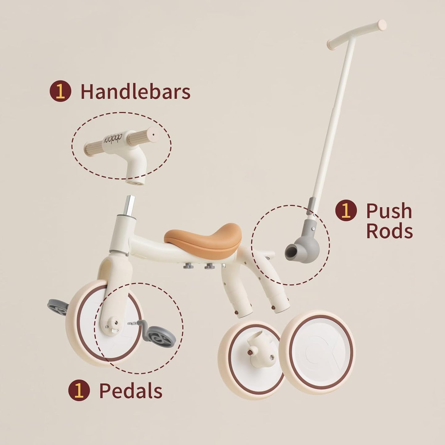 4-in-1 Toddler Tricycle with Adjustable Push Handle for 1-4 Year Old,Birthday Gift and Toy for Boys and Girls Removable Pedals Balance Bike&Scooter (White)