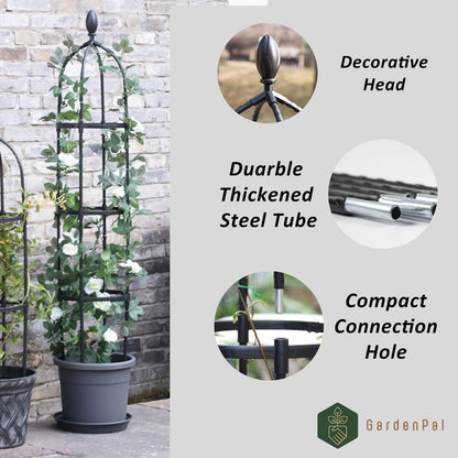 GardenPal Rustproof Metal Pipe Garden Obelisk Trellis, Tomato Cage and Plant Support for Climbing Plants, Potted Tall Plant Stakes for Vine Vegetable Flower Outdoor Indoor (Black, Φ31.7cm-H175cm)