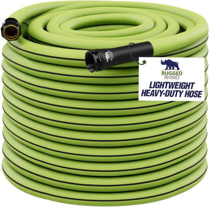 Rugged Rhino Heavy Duty Flexible Light Weight Garden Hose, 100ft x 5/8in, 4 Layer Leakproof Outdoor Gardening Tools, Watering Supplies, Powerful Water Pressure for Lawn, Flowers, Green Black