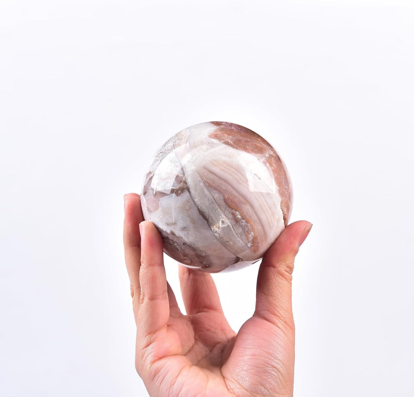 JIC Gem Large Pink Crystal Sphere with Stand Agate Crystal Ball Gemstone Decorative Ball for Home Decor Altar Reiki Healing Gift 80-90mm